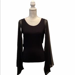 BEBE -Black Top, Sheer Long Sleeves & 2 Back Slits -A